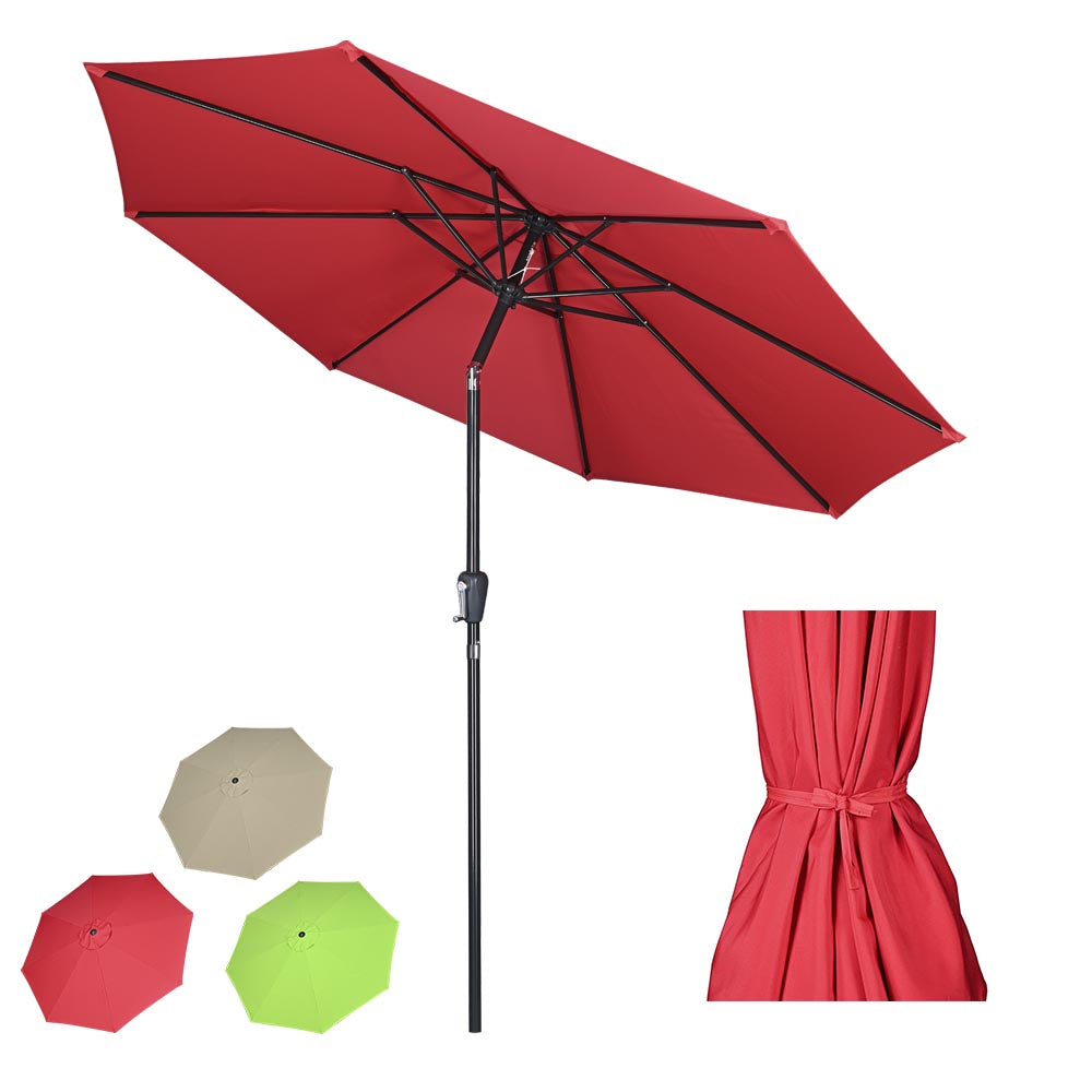Red Yescom 10ft 8-rib patio market umbrella with tilt feature, UV50+ 220gsm canopy, ideal for outdoor shade.