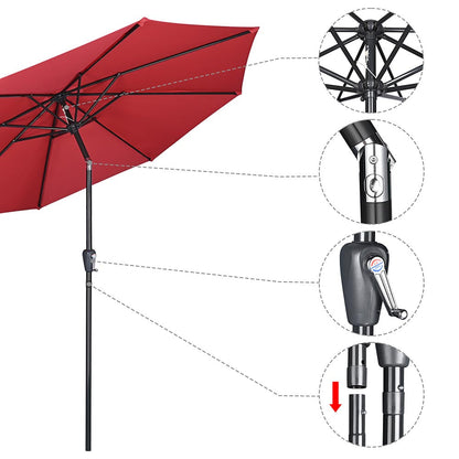 Red Yescom 10ft 8-rib market patio umbrella with tilt, UV50+ canopy, 220gsm fabric, perfect for outdoor shading