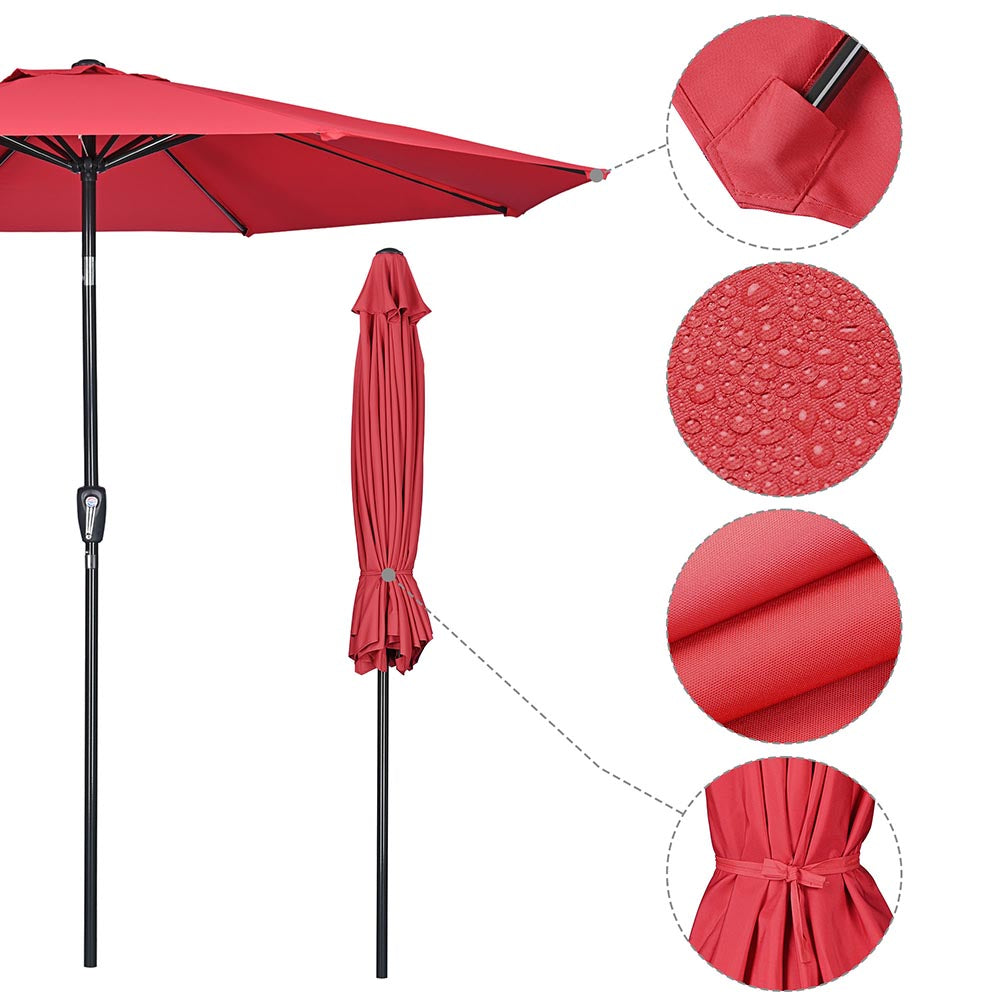 Red Yescom 10ft 8-rib market patio umbrella with tilt, UV50+ canopy, made by yescomusa, featuring durable 220gsm fabric.
