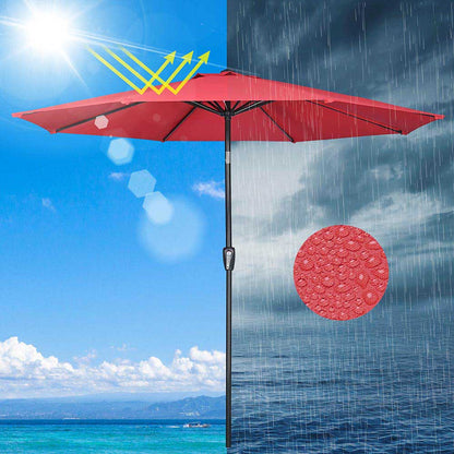 Red Yescom 10ft 8-rib patio market umbrella with tilt, UV50+ canopy, and durable 220gsm fabric, ideal for outdoor shade.