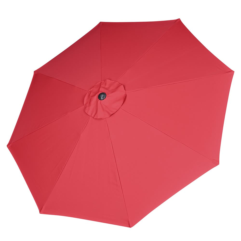 Red Yescom 10ft market patio umbrella with 8 ribs, tilt feature, UV50+ canopy, made by yescomusa.