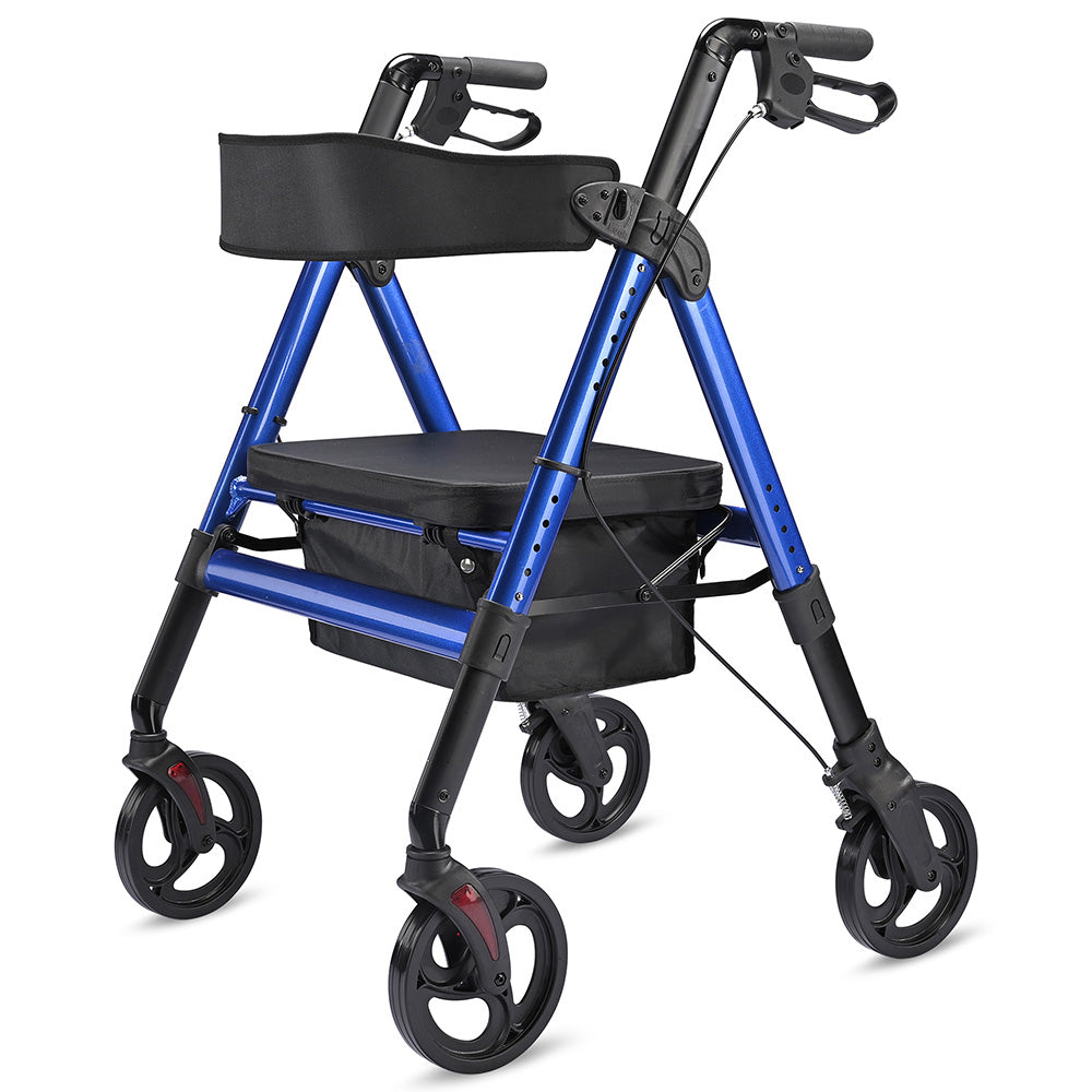 Yescom Rollator Walker with seat, backrest, 8-inch casters, and 450lbs capacity, designed for mobility assistance and support.
