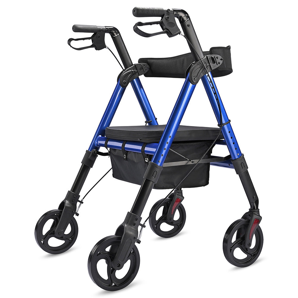 Yescom Rollator Walker with seat, backrest, 8-inch casters, and 450 lbs capacity for mobility aid support.