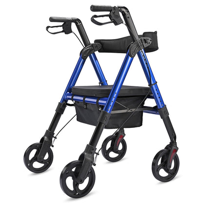 Yescom Rollator Walker with seat, backrest, 8-inch casters, and 450 lbs capacity for mobility aid support.