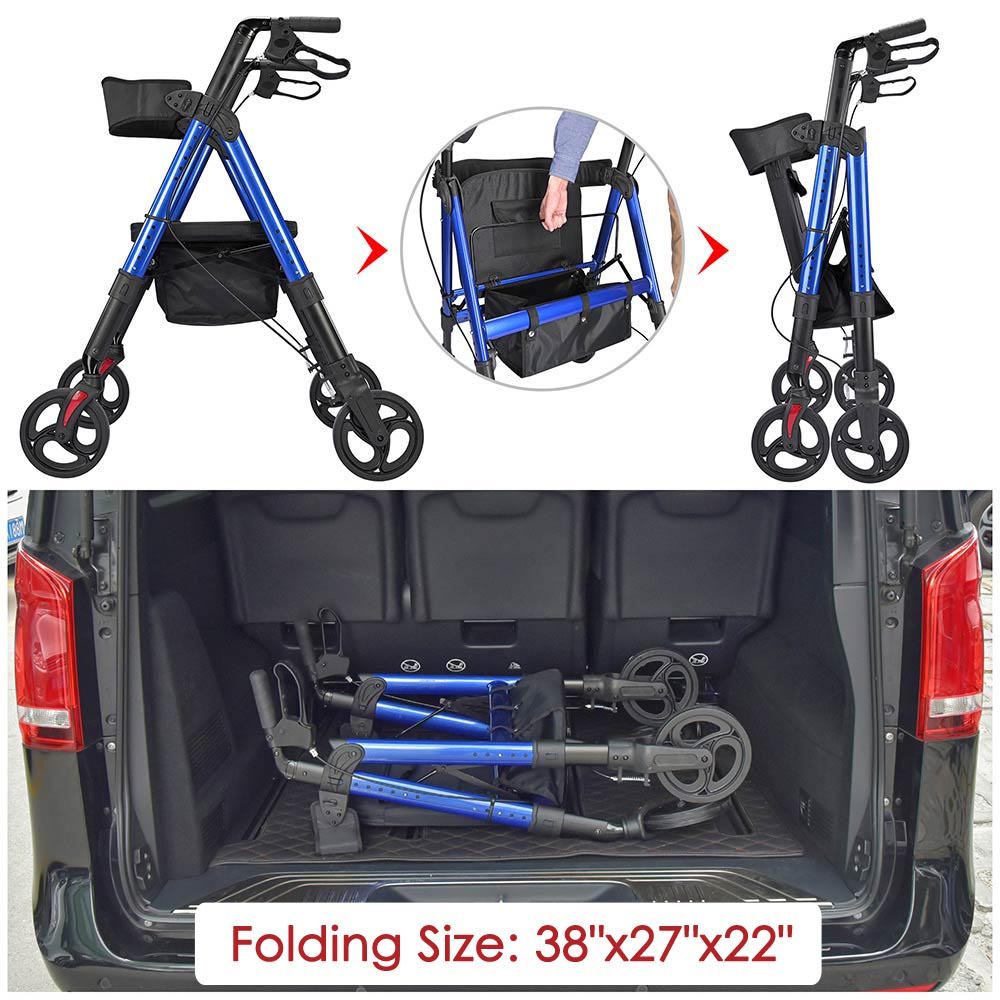 Yescom Rollator Walker with seat, backrest, 8-inch casters, and 450lbs capacity, designed for mobility aid support
