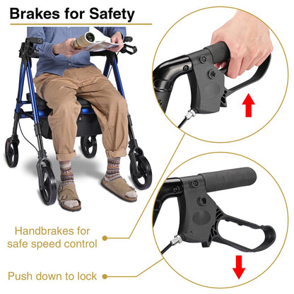 Yescom USA rollator walker with seat, backrest, 8-inch casters, supports up to 450 lbs, mobility aid for easy walking assistance.