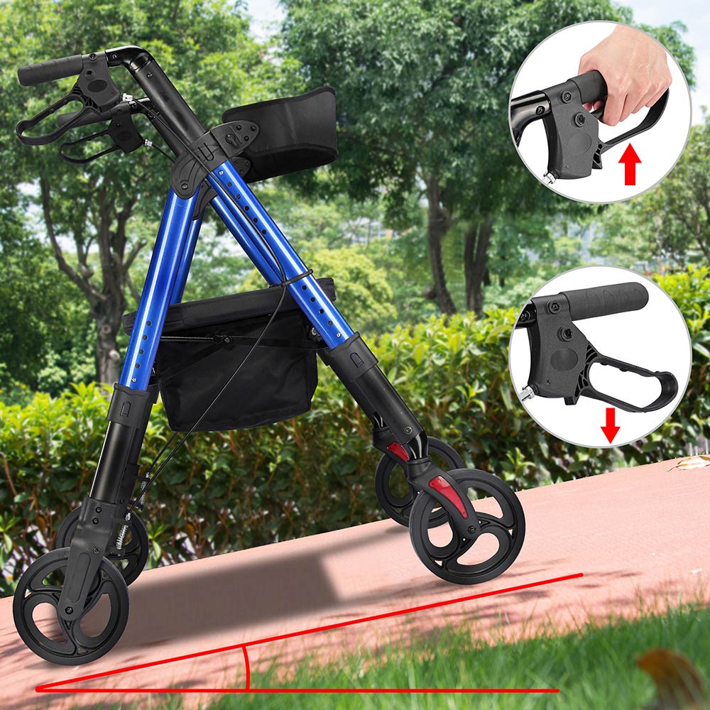 Yescomusa rollator walker with seat, backrest, 8-inch casters, and 450lbs capacity for mobility assistance.