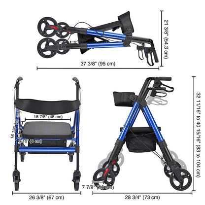 Yescom Rollator Walker with seat, backrest, 8-inch casters, and 450lbs capacity, a mobility aid for enhanced stability and support.