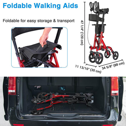 Yescom USA upright walker with four wheels, folding rollator, and stand-up support for mobility assistance.