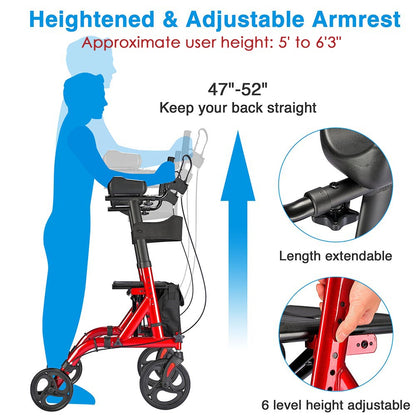 Yescom upright walker stand-up folding rollator with four wheels, mobility aid designed for easy standing and walking support.