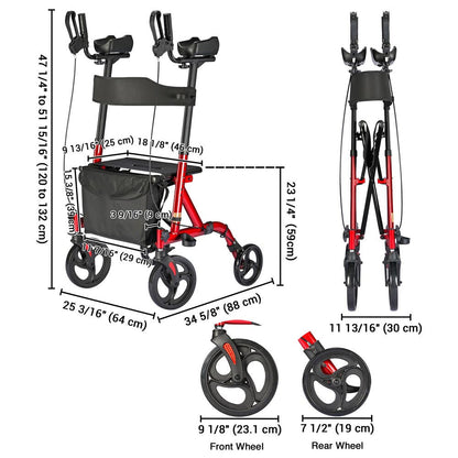 Yescom upright stand-up walker with four wheels, folding rollator for mobility aid, designed for easy standing and walking support.