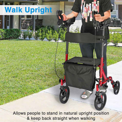 Yescom upright stand-up walker with four wheels, foldable rollator and mobility aid for easy support and mobility.