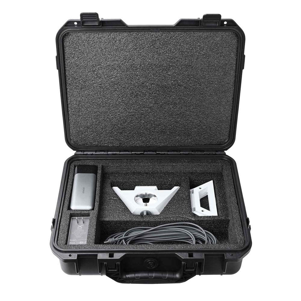 Yescom Starlink Mini Case with foam padding for dish, kickstand, and cable protection, designed for secure storage and transport.