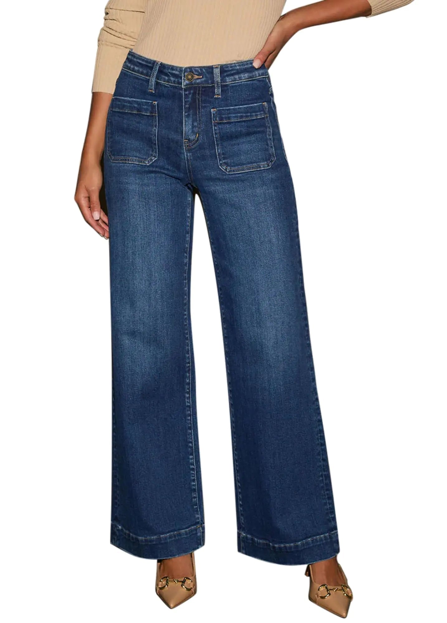 Yewfirm Wide Leg Jeans for Women High Waisted Jeans Stretch Straight Leg Jeans Loose Denim Pants Flare Jeans for Women Dark Blue Size 4 - BACKUPMYFILESNOW