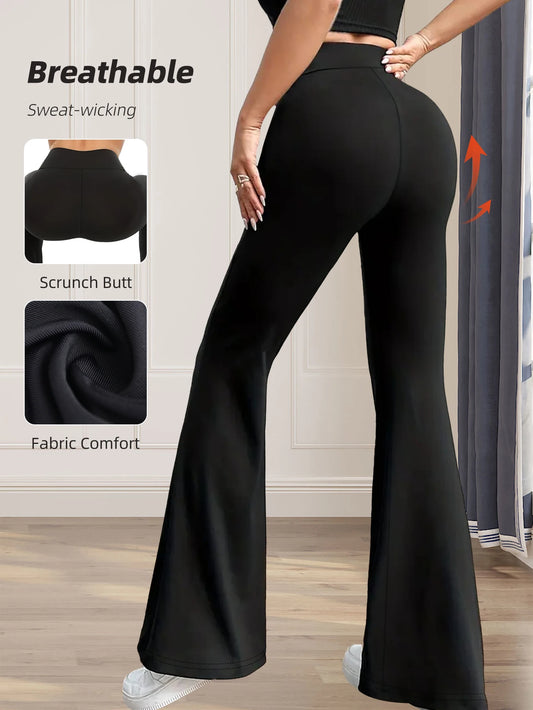 Black high-waisted slim-fit flared pants for women, spring and summer long wide-leg pants from YIYING Clothing Store.