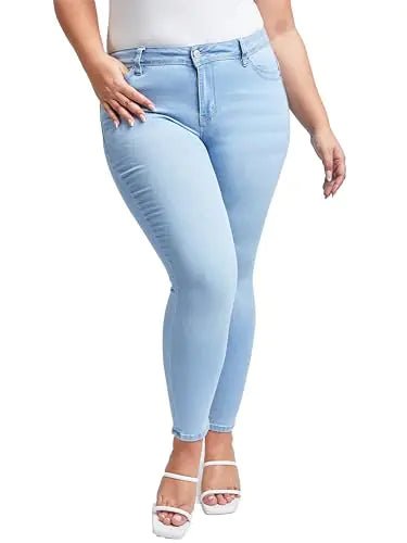 YMI Jeans Womens Plus Sustainable Wannabettabutt Skinny Jeans Light Blue 14 - BACKUPMYFILESNOW
