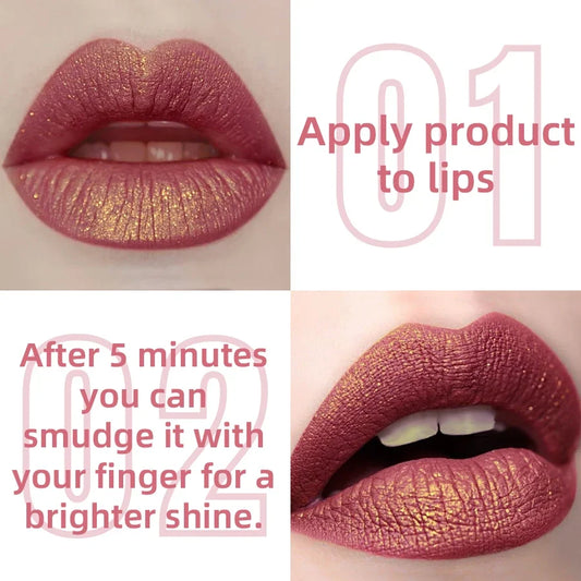 Shiny metallic lip glaze in 14 glittery colors by Your Skin Icon, waterproof liquid lipstick with glossy finish and long-lasting wear.