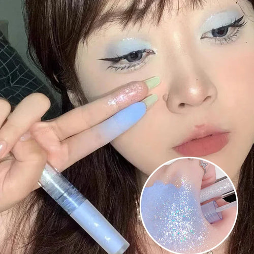 Bright blue-green 2-in-1 glitter liquid eyeshadow by Your Skin Icon, lightweight, waterproof, and matte for vibrant summer eye makeup.