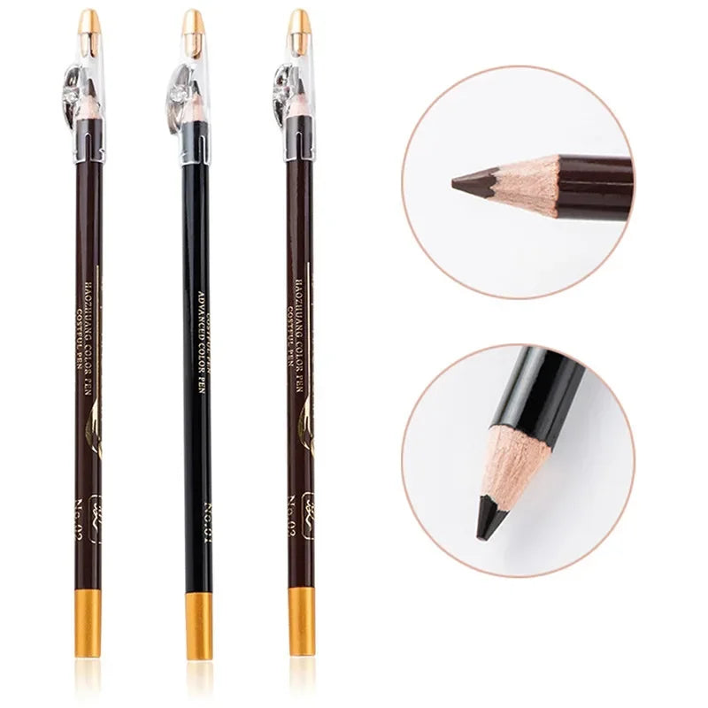 Your Skin Icon waterproof eyebrow pencil and eyeliner in brown/black with sharpener, ideal for precise eye makeup application.