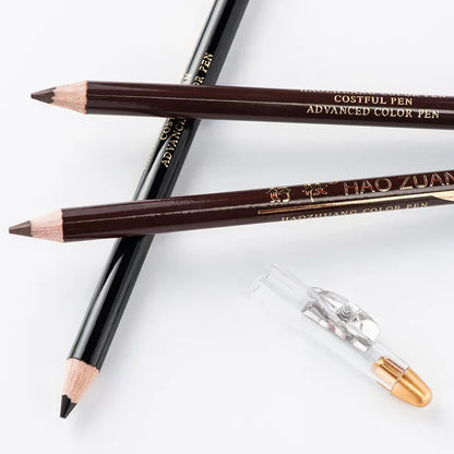 Your Skin Icon waterproof eyebrow pencil and eyeliner in brown/black with sharpener, featuring a sleek eye makeup cosmetic tool.