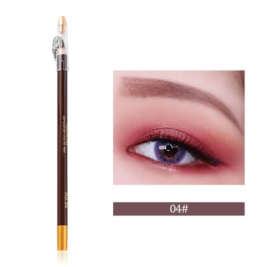 Brown waterproof eyebrow pencil with sharpener, featuring a precise tip for natural eye makeup and eyebrow enhancement.
