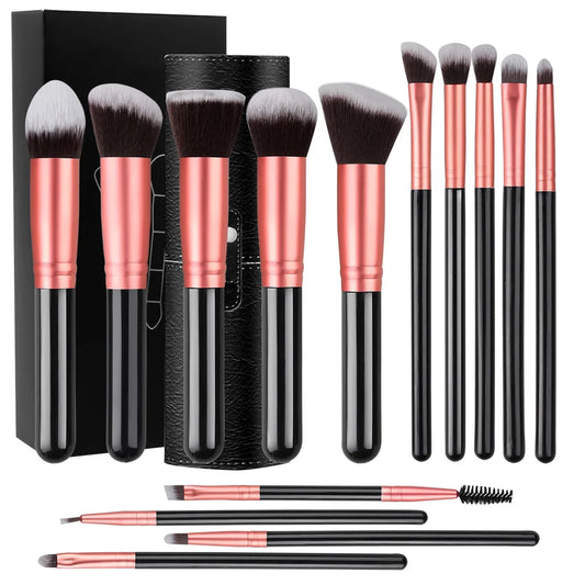 Professional 14-piece makeup brush set by Your Skin Icon, featuring soft fluffy brushes for foundation, blush, eyeshadow, and blending.