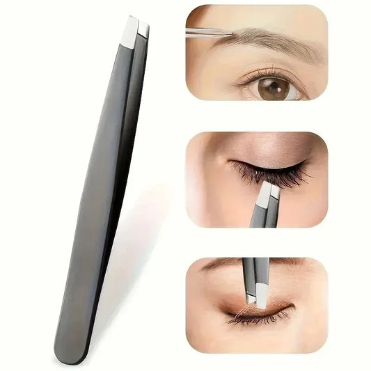 Stainless steel eyebrow clip and tweezers for men, with beard and hair removal forceps, designed for precise eyebrow plucking.