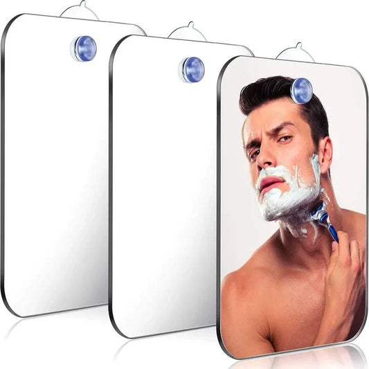 Acrylic mirror with wall suction for shaving or makeup, portable bathroom accessory from Your Skin Icon, shown mounted on a wall.