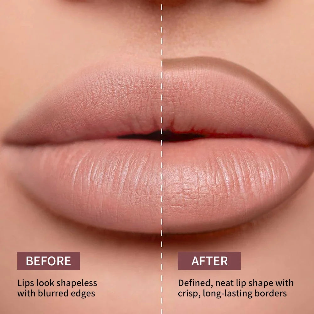 Waterproof 2-in-1 lip stain and liner pen by Your Skin Icon, featuring long-lasting, smudge-proof, kiss-proof lip color in 8 shades