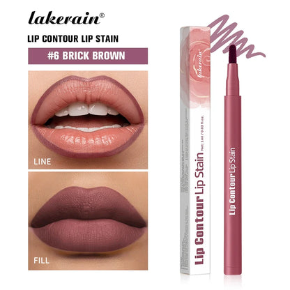 Waterproof 2-in-1 lip stain and liner pen from Your Skin Icon in various shades, long-lasting, smudge-proof, kiss-proof lipstick pencil.