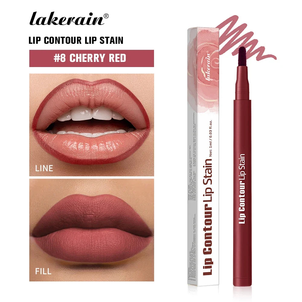 Your Skin Icon waterproof 2-in-1 lip stain and liner pen in a sleek black design with vibrant color options for long-lasting lips.