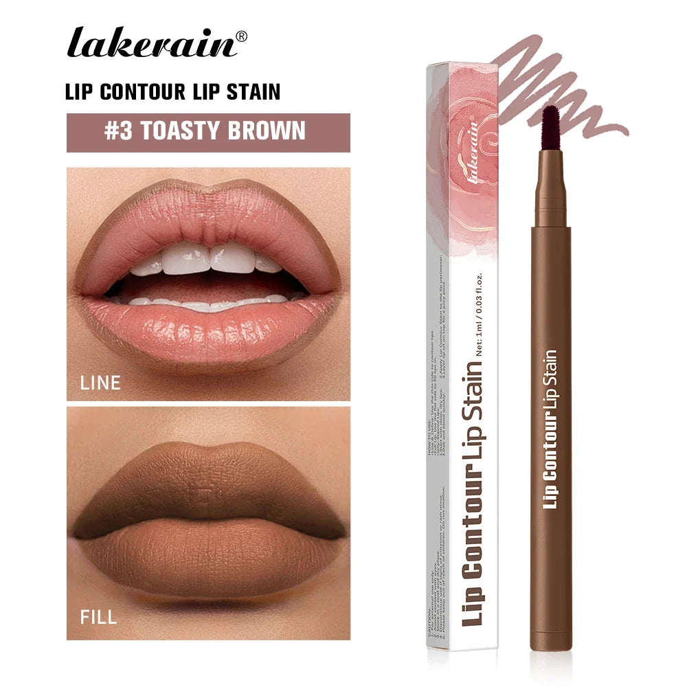 Waterproof 2-in-1 lip stain and liner pen from Your Skin Icon, featuring a sleek design with 8 vibrant, long-lasting lip color shades