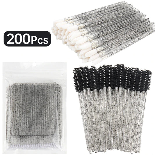 White set of 200 eyelash extension removal and makeup brushes by Your Skin Icon, including lipline and lash makeup tools for women.