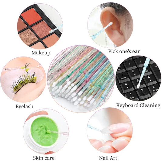 White set of 200 eyelash extension removal and micro makeup brushes from Your Skin Icon, ideal for lash and lip makeup application.