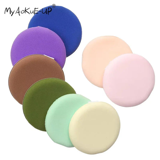 Set of 5 soft round facial and body powder foundation puffs by Your Skin Icon, ideal for makeup application on face and body.