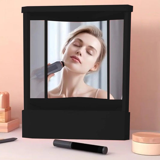 Your Skin Icon professional true mirror showing a clear, non-reversing cosmetic mirror on vanity table for makeup and beauty routines.