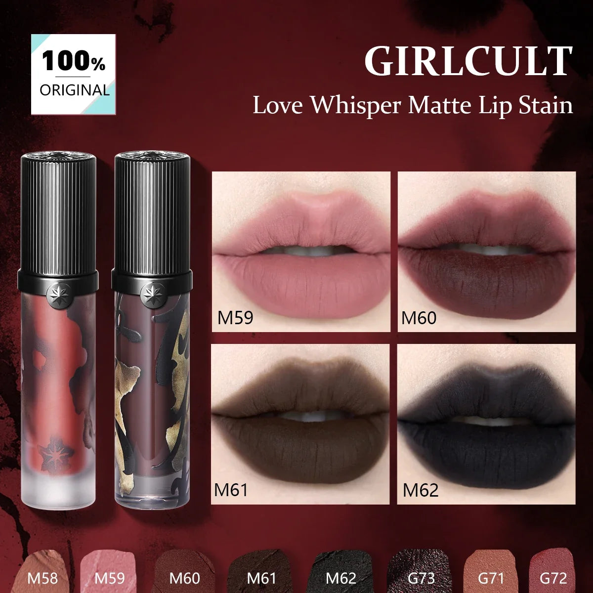 Girlcult Love Whisper matte lip stain by Your Skin Icon with velvet matte finish and lightweight, non-drying formula, perfect for edgy looks.