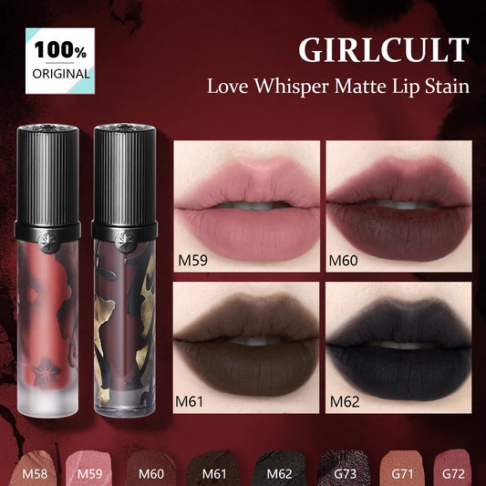 Girlcult Love Whisper matte lip stain by Your Skin Icon with velvet matte finish and lightweight, non-drying formula, perfect for edgy looks.