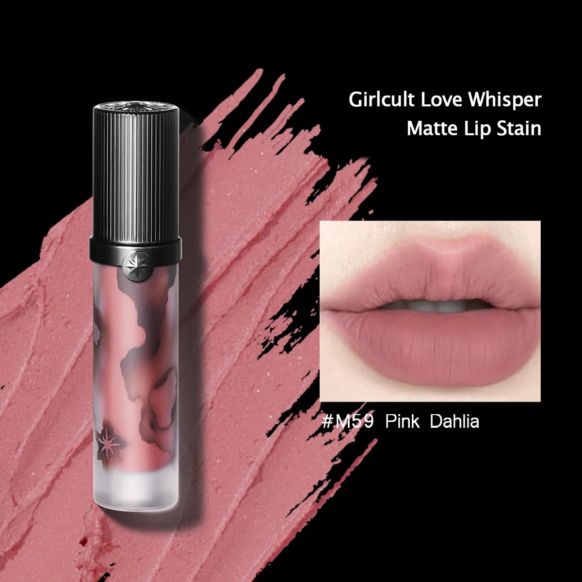 Girlcult Love Whisper Matte Lip Stain by Your Skin Icon showcasing a lightweight, velvet matte finish on soft, natural lips.