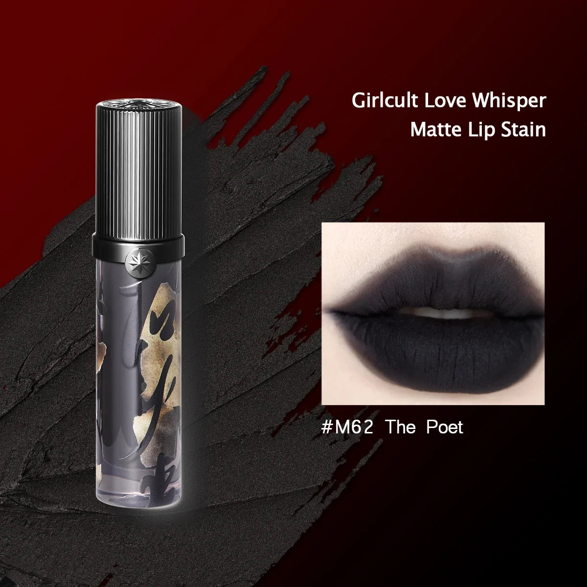 Girlcult Love Whisper Matte Lip Stain by Your Skin Icon, lightweight velvet finish, soft-focus matte texture, perfect for edgy makeup looks