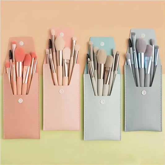 Your Skin Icon 8-piece portable makeup brush set with soft brushes for concealer, blush, loose powder, eye shadow, and foundation.