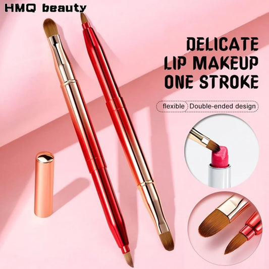 Double-headed retractable lipstick brush by Your Skin Icon with protective cap, ideal for applying lip gloss and makeup.