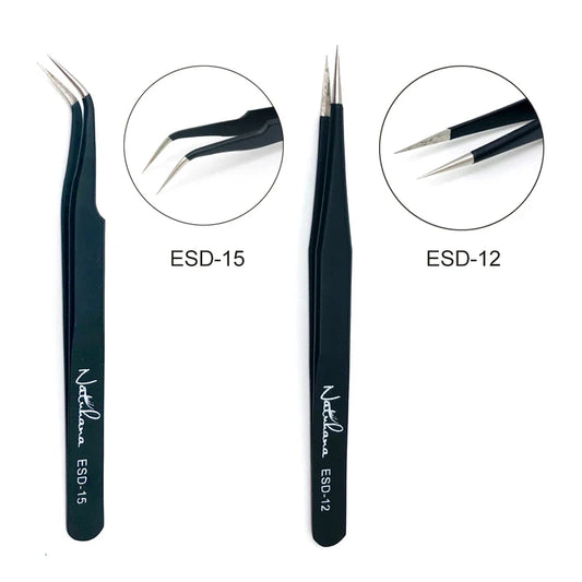 NATUHANA anti-static straight eyelash extension tweezers by Your Skin Icon, precision curved and straight makeup tools for lashes and eyebrows.