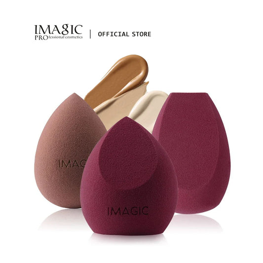 Set of three IMAGIC makeup puffs for wet and dry application, ideal for foundation, concealer, and cream makeup from Your Skin Icon.
