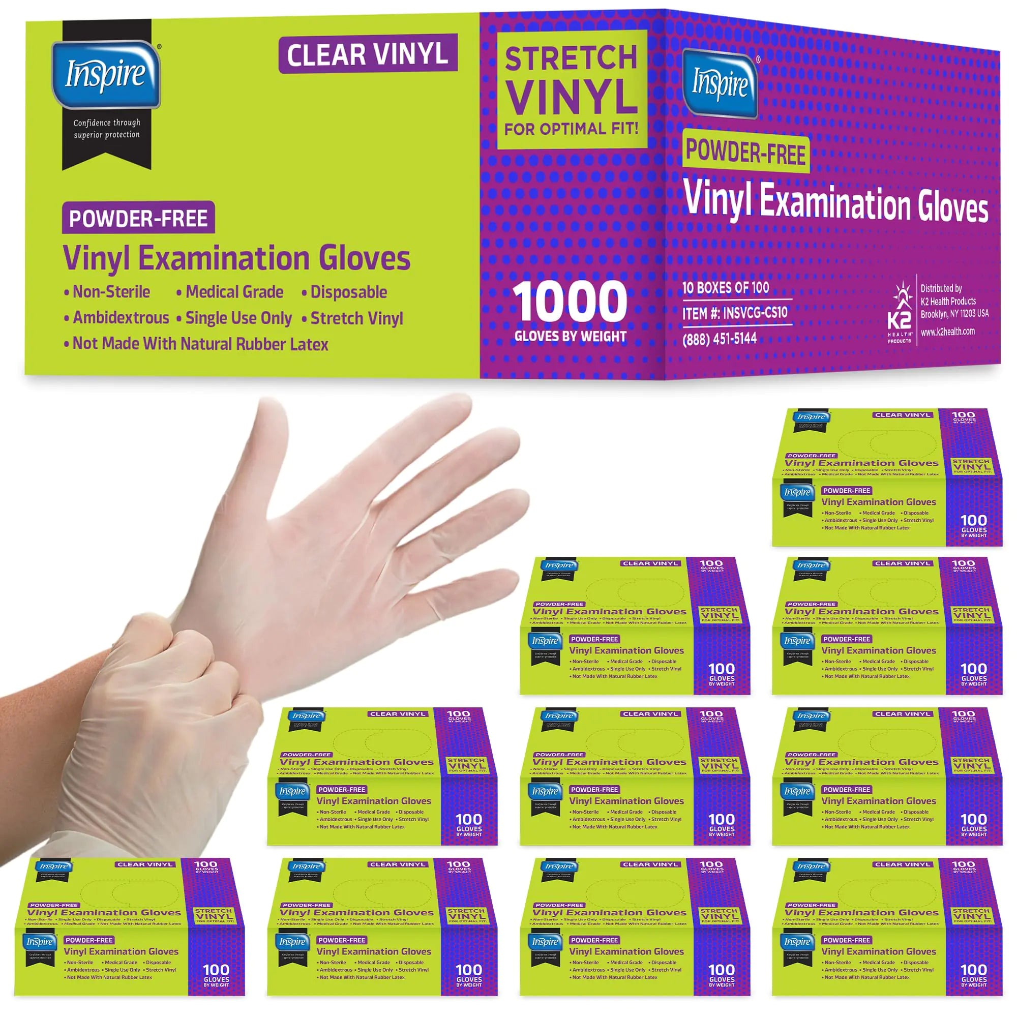 Inspire Exam Medical Gloves Clear Vinyl Gloves Disposable Gloves Cleaning Gloves Disposable Latex Free Gloves For Food Prep (1000 Medium)
