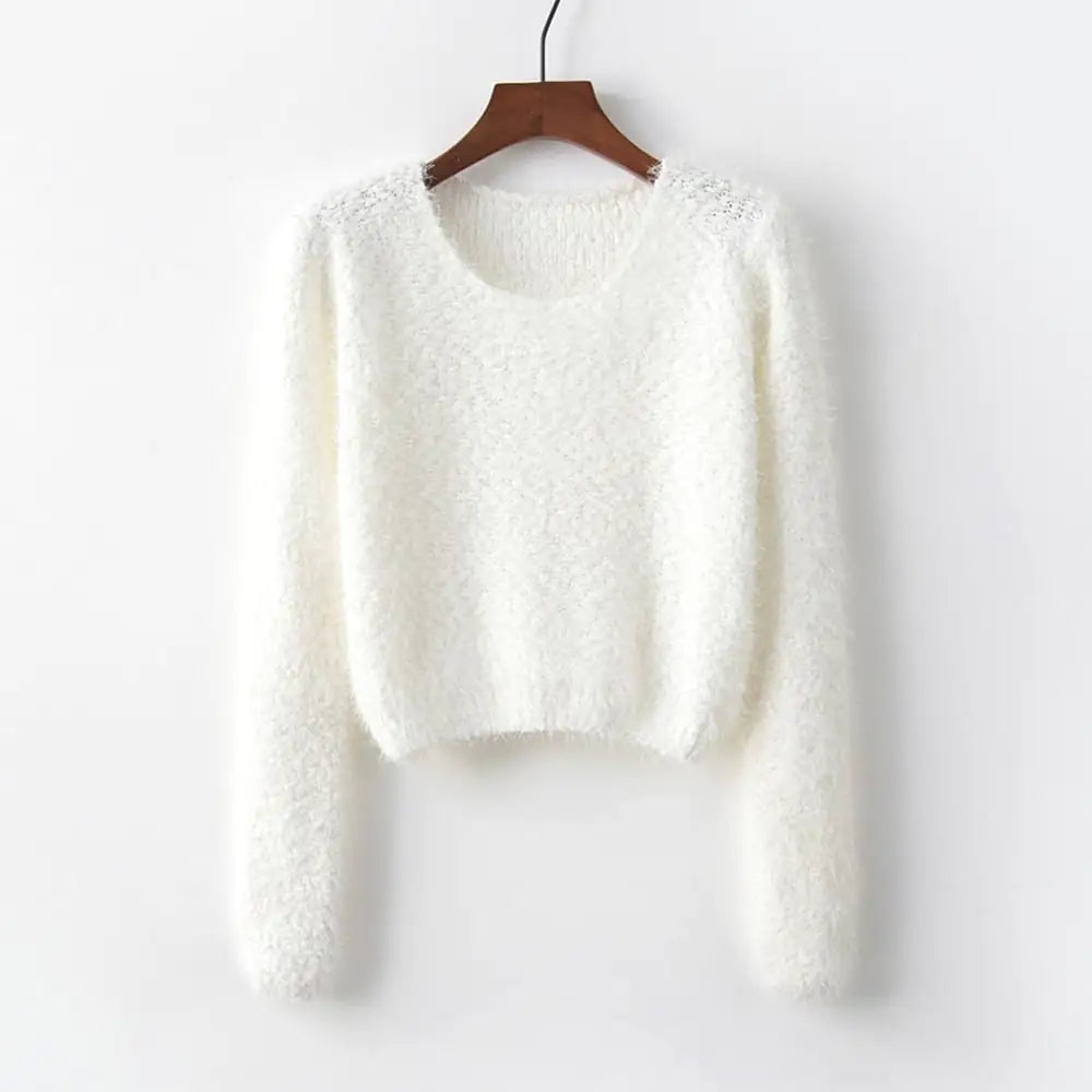 Solid Color Round Neck Pullover Sweater for Women