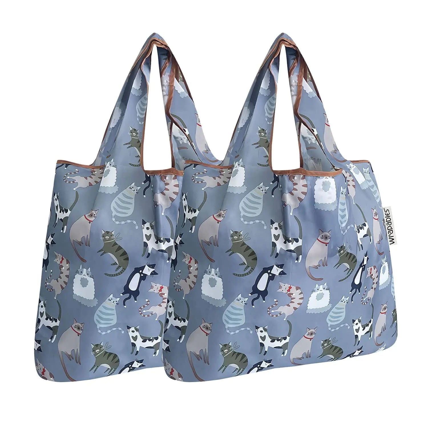 allydrew Foldable Tote Nylon Reusable Grocery Bag (Set of 2) Cool Felines