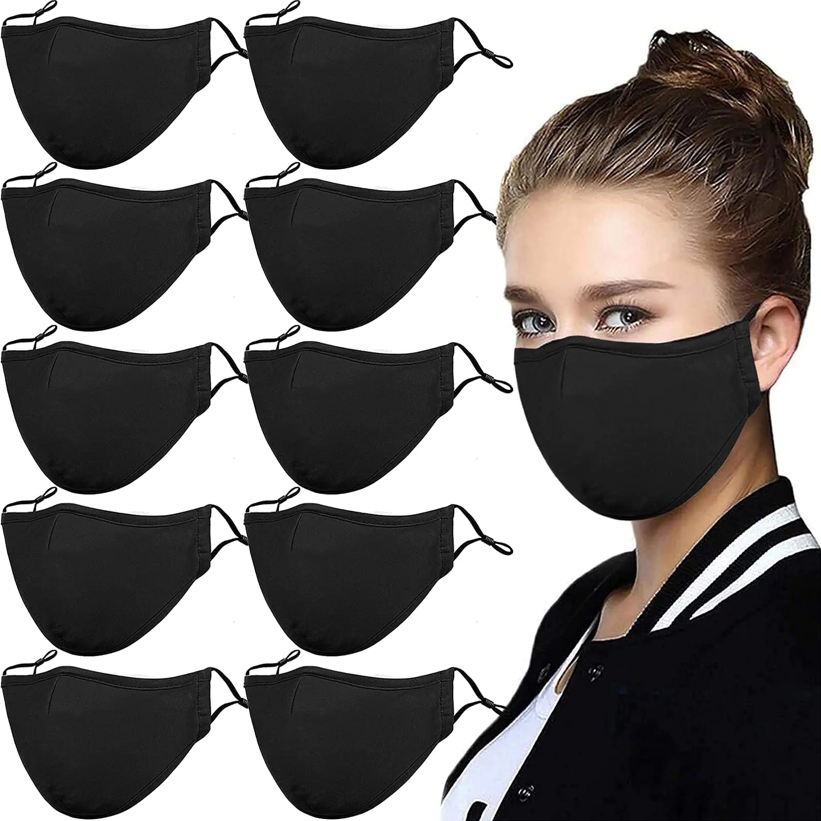 YYTDAISHU 10 Pack Black Reusable Breathable Cloth Face Protection Adjustable Washable Male and Women Fashion Face Protection Cover - BACKUPMYFILESNOW