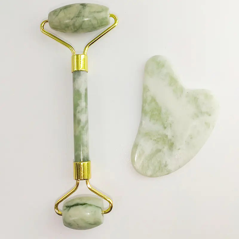 110G White Jade Gua Sha and Facial Roller Set for Radiant Skin and Natural Wellness