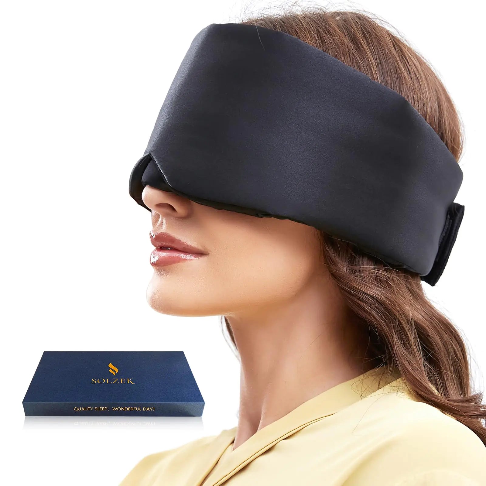 SOLZEK Real Silk Sleep Mask 100% Blackout Eye Mask Adjustable Sleeping Mask for Side Sleeper Cooling Blindfold for Men Women for Night Shift Wide Velcro Soft Eye Patch for Travel Nap (Taupe)